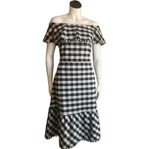 Ann Taylor Black and White Gingham Midi Dress